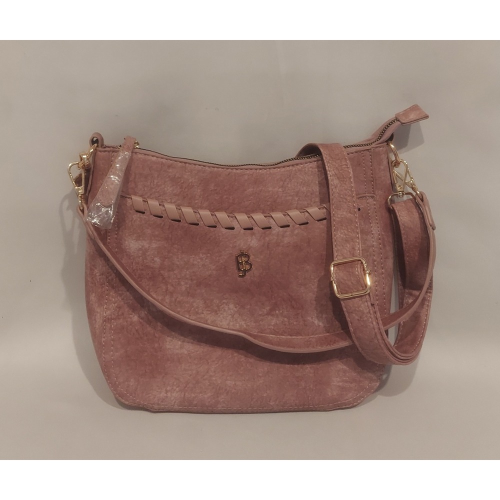 Julia Buxton Whip Stitch Distressed Vegan Leather Mauve Crossbody Shoulder Bag